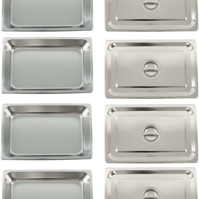 Findmall 4 Pack Stainless Steel Hotel Pans 4 Inch Deep | With Lid Full Size, Commercial Food Pan for Steam Tables, Restaurants, Catering and Industrial Use