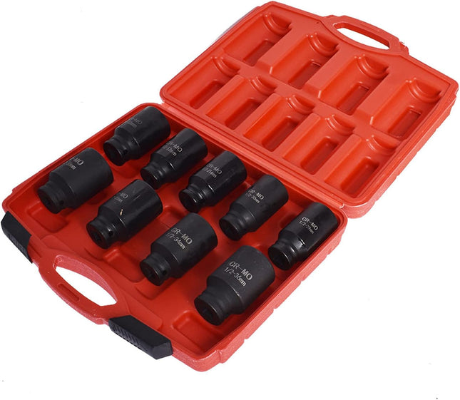 9Pcs 29-38mm Deep Impact Socket Set 1/2 Drive Metric Axle Hub Nut Socket Replacement for Removing and Mounting Axle Nuts