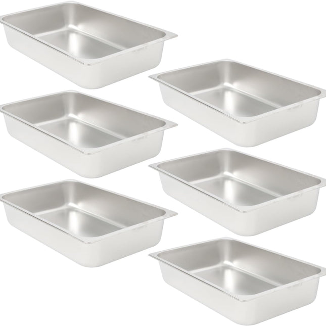 Findmall Hotel Pans 6 Pack 4 Inch Stainless Steel Full Size | Trays for Steam Tables, Restaurants, Catering and Industrial Use