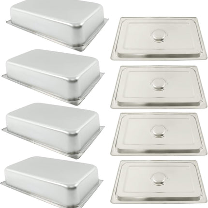 Findmall 4 Set Stainless Steel Hotel Pans With Lids Full Size | 3.7 Inch Deep, Steam Table Pan for Food Warmer, Cooking and Commercial Kitchen