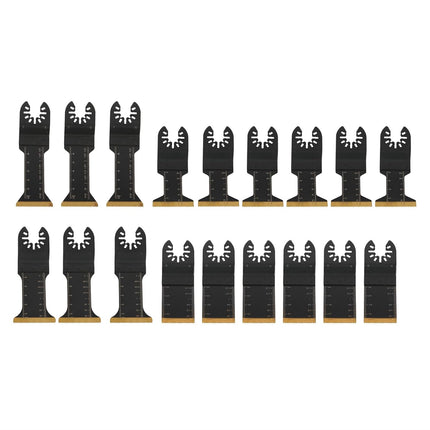 Findmall 18Pcs Titanium Coated Bimetallic Oscillating Saw Blade Curved Tooth Oscillating Saw Blades Fit for Cutting Wood, Plastic, and Metal