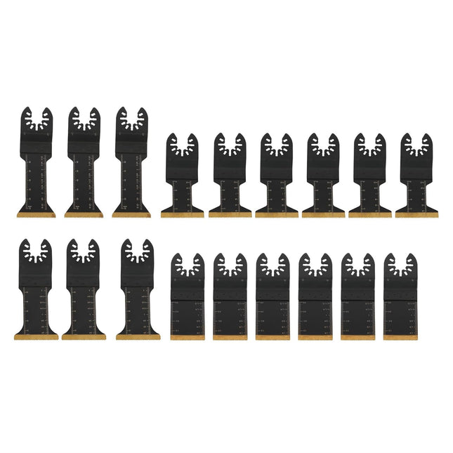 Findmall 18Pcs Titanium Coated Bimetallic Oscillating Saw Blade Curved Tooth Oscillating Saw Blades Fit for Cutting Wood, Plastic, and Metal