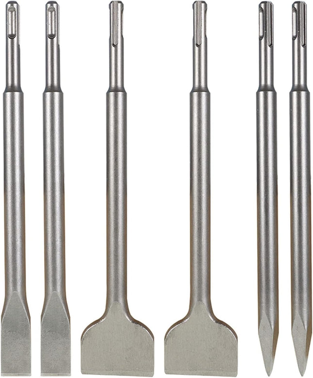 6-Pack SDS Plus Chisel Set, 40Cr Steel Concrete Drill Bit Set Rotary Hammer Bits Chisel Set Including Point Chisel, 20mm Flat Chisel, 40mm Flat Chisel