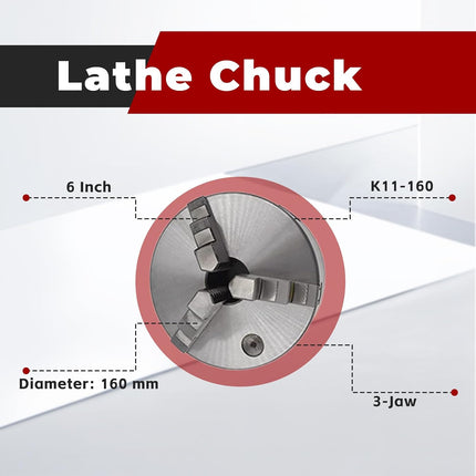 Findmall 6 Inch Lathe Chuck K11-160 3-Jaw Self-Centering 160mm CNC Lathe Chuck