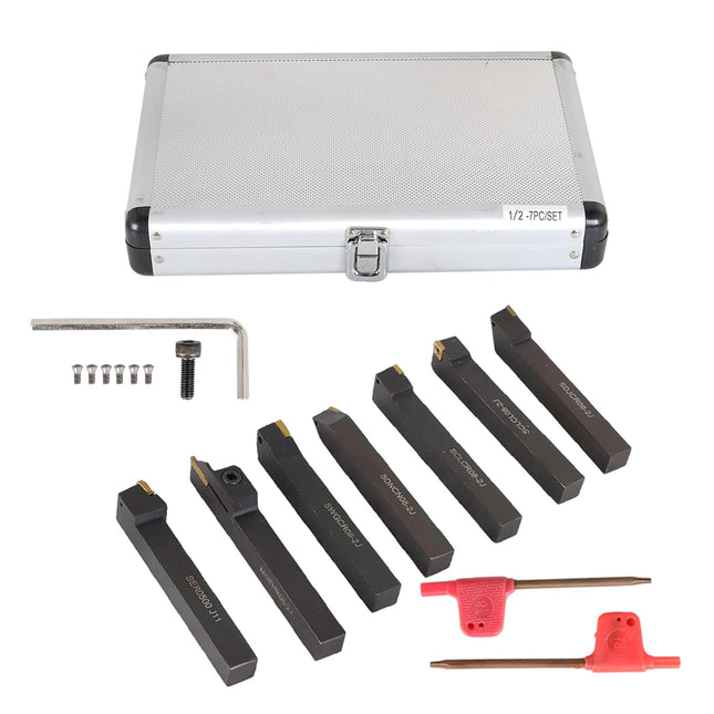 Findmall 7Pcs 1/2 Inch Shank Lathe Boring Bar Set | Indexable Carbide Turning Tool Set, Steel, Carbide Indexable Turning Tool