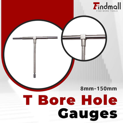 Findmall 6Pcs Telescoping Gage Set 5/16" - 6" Range T-Bore Hole Gauges W/Pouch 8mm-150mm Adjustable Telescopic T Bore Hole Gauges