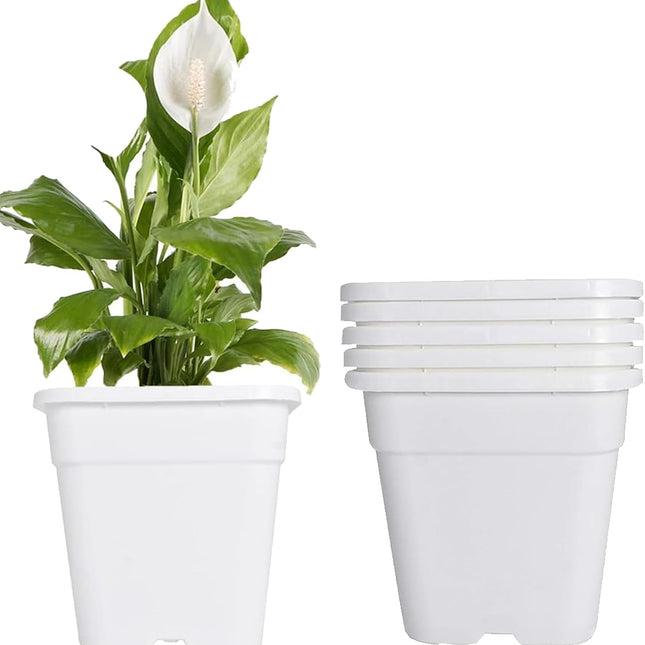 Findmall 5-Pack 10 Gallon Square Planter Nursery Pots, Flower Plant Container Injection Molded Plastic Nursery Pots Gardening Pots for Indoor Outdoor Vegetables, Succulents, White