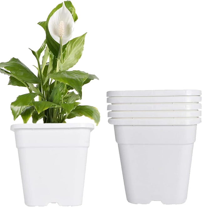 Findmall 5-Pack 10 Gallon Square Planter Nursery Pots, Flower Plant Container Injection Molded Plastic Nursery Pots Gardening Pots for Indoor Outdoor Vegetables, Succulents, White