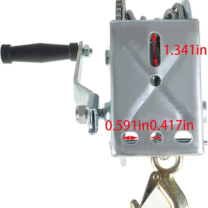 1600lbs Hand Crank Winch Cable Gear Winch with Hook, Two-Way Adjustable Boat Trailer Winch with 10m 32ft Steel Cable, Fit for Boat, Trailer