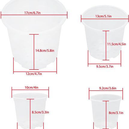 Findmall 36 Pack Clear Plastic Nursery Pots 6.7/5/4/3.5 Inch with Drainage Holes, Seedling Pots for Transplanting, Planting and Growing Flowers, Vegetables and Herbs