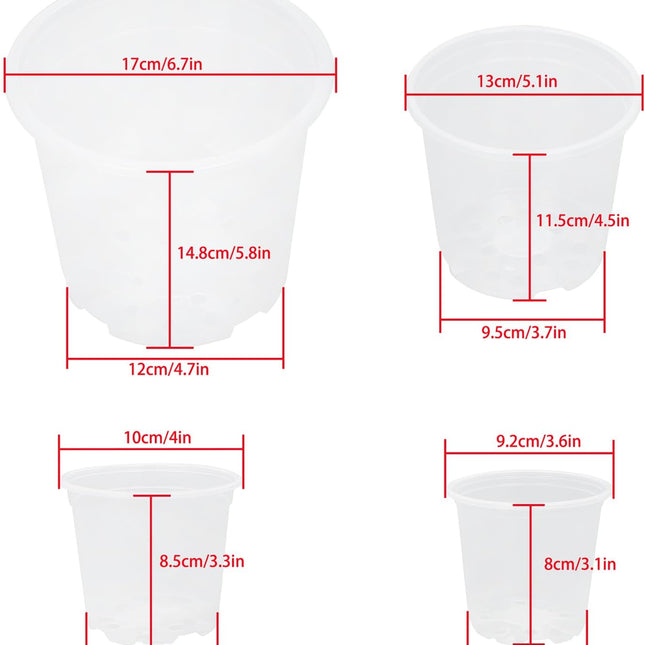 Findmall 36 Pack Clear Plastic Nursery Pots 6.7/5/4/3.5 Inch with Drainage Holes, Seedling Pots for Transplanting, Planting and Growing Flowers, Vegetables and Herbs