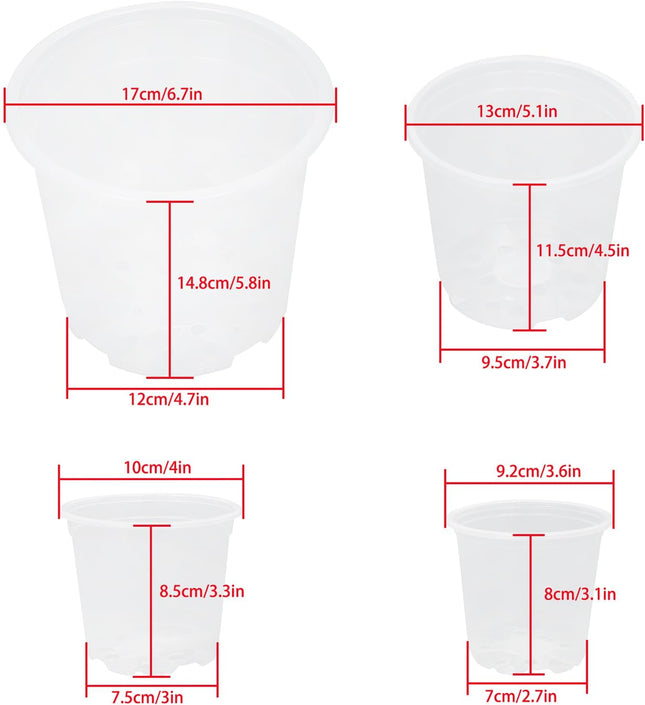 Findmall 36 Pack Clear Plastic Nursery Pots 6.7/5/4/3.5 Inch with Drainage Holes, Seedling Pots for Transplanting, Planting and Growing Flowers, Vegetables and Herbs
