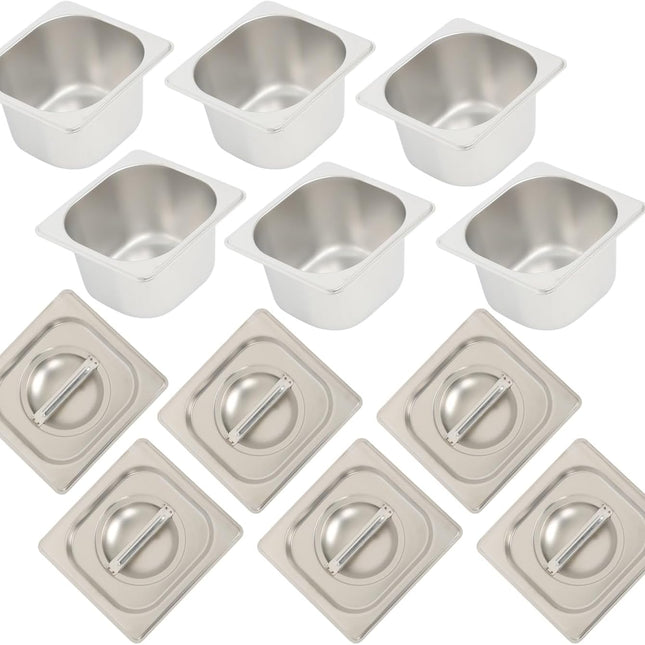 Findmall 6Pcs Stainless Steel Steam Table Pans 1/6 Size 4 Inch Deep | With Lids Hotel Pan, for Family Gatherings and Outdoor Picnics