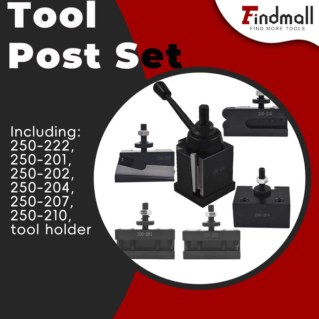 Findmall 6Pcs BXA 250-222 Tool Post Set BXA Wedge Type Quick Change Tool Post Turning and Facing Holders 10-15 Inch Swing