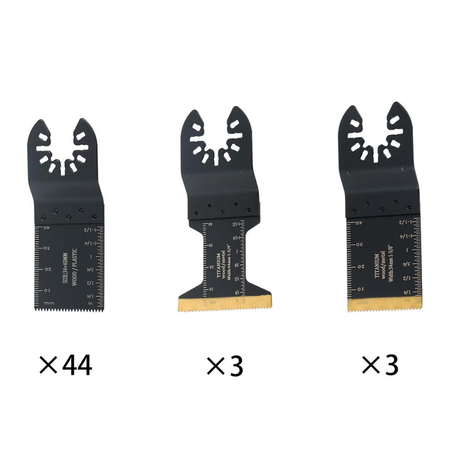 Findmall 50Pcs Premium Titanium Carbide Oscillating Tool Blades - Cuts Wood, Metal, PVC, Drywall, Nails Compatibility with Most of Oscillating Multi-Tools