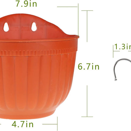 Findmall 4 Pack Resin Wall Hanging Planters, 8.1 Inch Half Round Flower Pots with S Hooks, Self Watering Balcony Railing Planters with Water Storage Design for Indoor Outdoor Plants