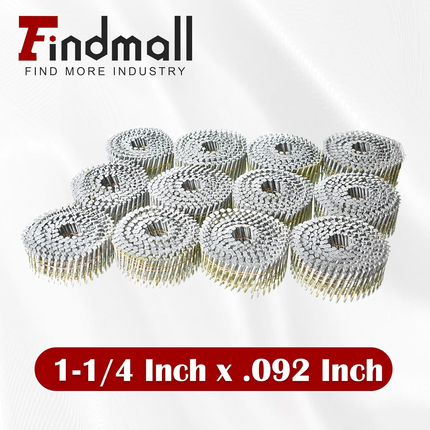 findmall 3600PCS 15° Wire Coil Roofing Nails Ring Shank Hot Dipped Galvanized 0.092"