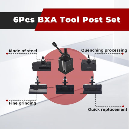 Findmall 6Pcs BXA 250-222 Tool Post Set BXA Wedge Type Quick Change Tool Post Turning and Facing Holders 10-15 Inch Swing