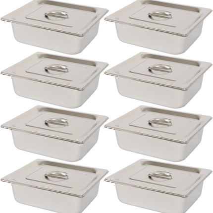 Findmall 8 Set Stainless Steel Hotel Pans Steam Table Pan | With Lids 0.8mm Thick for Storing Hot and Cold Food