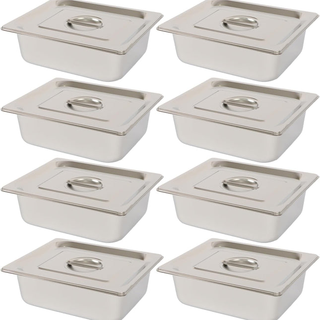 Findmall 8 Set Stainless Steel Hotel Pans Steam Table Pan | With Lids 0.8mm Thick for Storing Hot and Cold Food