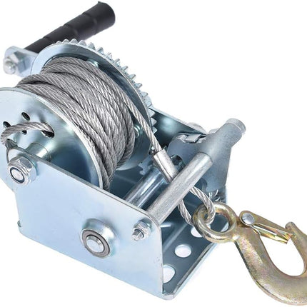 findmall Heavy Duty Hand Winch 600Lbs Hand Crank Strap Gear with 8m Steel Wire Manual Operated Two-Way Ratchet Boat Trailer Marine for Loading Boats Personal Watercraft and Lawn Equipment