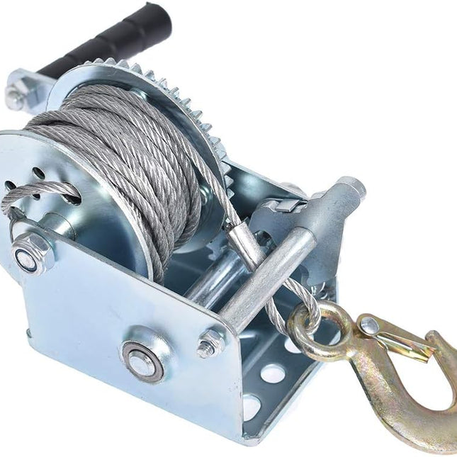 findmall Heavy Duty Hand Winch 600Lbs Hand Crank Strap Gear with 8m Steel Wire Manual Operated Two-Way Ratchet Boat Trailer Marine for Loading Boats Personal Watercraft and Lawn Equipment