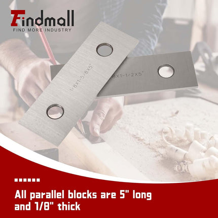 Findmall 10 Pair 1/8" x 5" Precision Parallel Block Set, ±0.0002" Hardened Alloy Steel Machinist Gage Gauge Tool Blocks with Storage Box