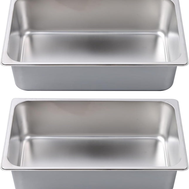 Findmall 2 Set Stainless Steel Hotel Pan 6 Inch Deep Full Size | Steam Table Pans, for Steam Tables, Restaurants, Catering and Industrial Use