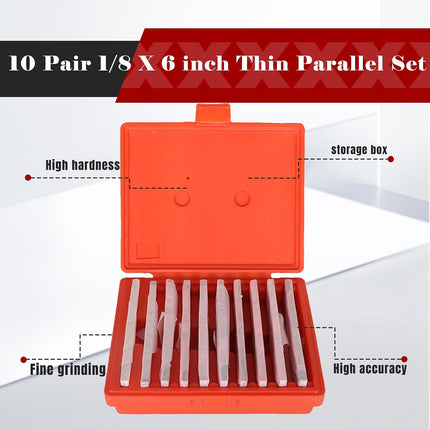 findmall Thin Parallel Bar Set, 10 Pair 1/8" X 6" Accuracy Parallels, Machinist Lathe Tools Thin Parallel Bar Set