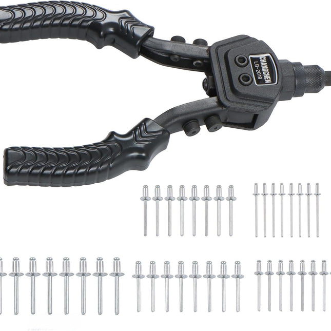 Findmall 9.5 Inch Versatile Riveting Kit with 400 Rivets | 5 Different Size Gun Heads Heavy Duty Manual Double Hand Riveting Gun Tool for Metal