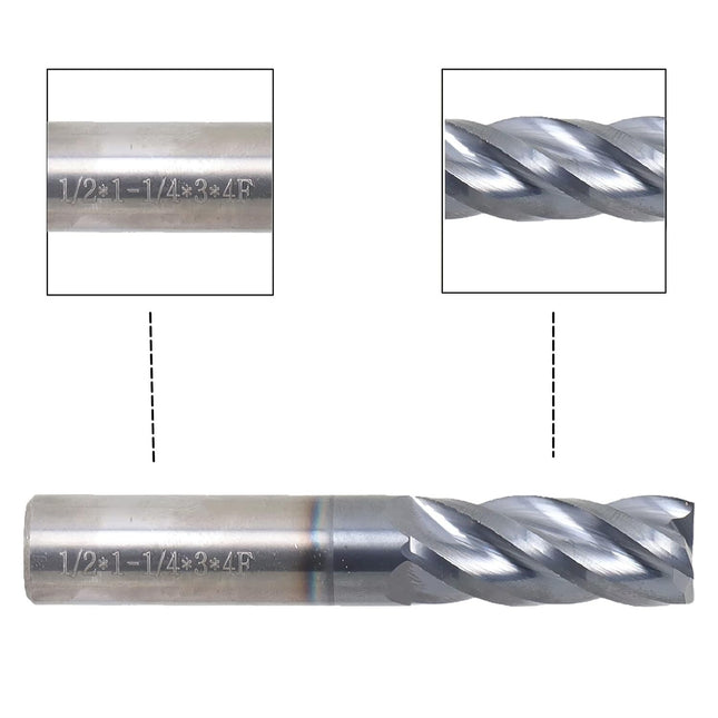 findmall 1/2 Inch Helix Carbide End Mill Tialn Coated 4 Flute 1-1/4 Inch Length of Cut Fit for Aluminum Cut Non-Ferrous Metal Upcut CNC Spiral Router Bit