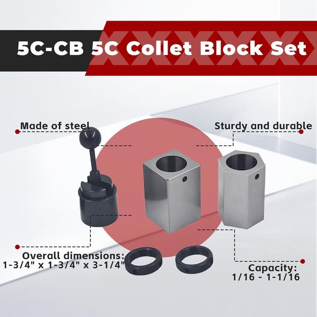 findmall 5C Collet Block Set Hex 5C-CB, Square Collets and Closer for Milling Machine