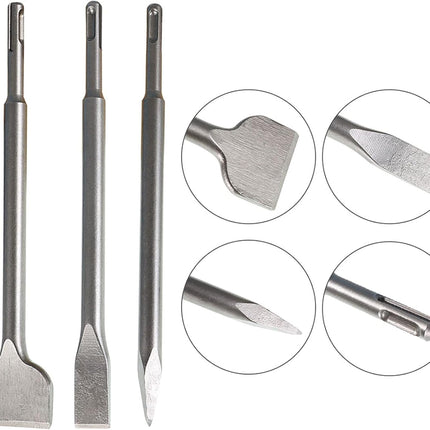 6-Pack SDS Plus Chisel Set, 40Cr Steel Concrete Drill Bit Set Rotary Hammer Bits Chisel Set Including Point Chisel, 20mm Flat Chisel, 40mm Flat Chisel