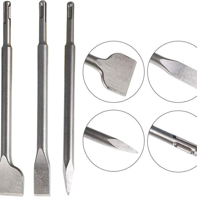 6-Pack SDS Plus Chisel Set, 40Cr Steel Concrete Drill Bit Set Rotary Hammer Bits Chisel Set Including Point Chisel, 20mm Flat Chisel, 40mm Flat Chisel