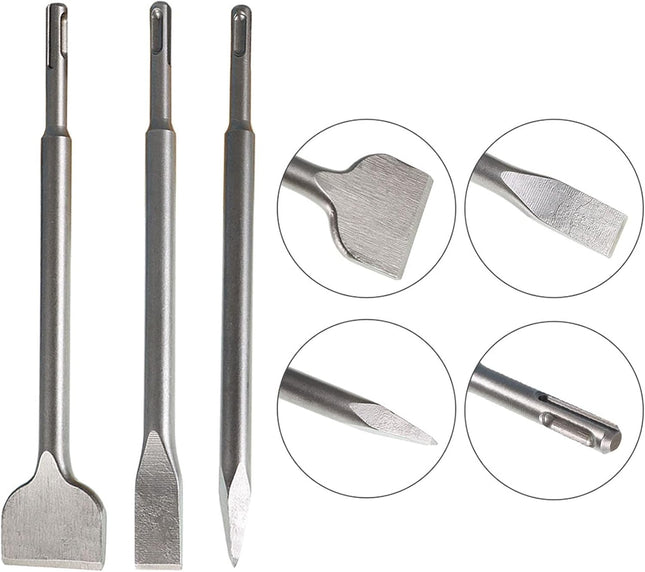 6-Pack SDS Plus Chisel Set, 40Cr Steel Concrete Drill Bit Set Rotary Hammer Bits Chisel Set Including Point Chisel, 20mm Flat Chisel, 40mm Flat Chisel