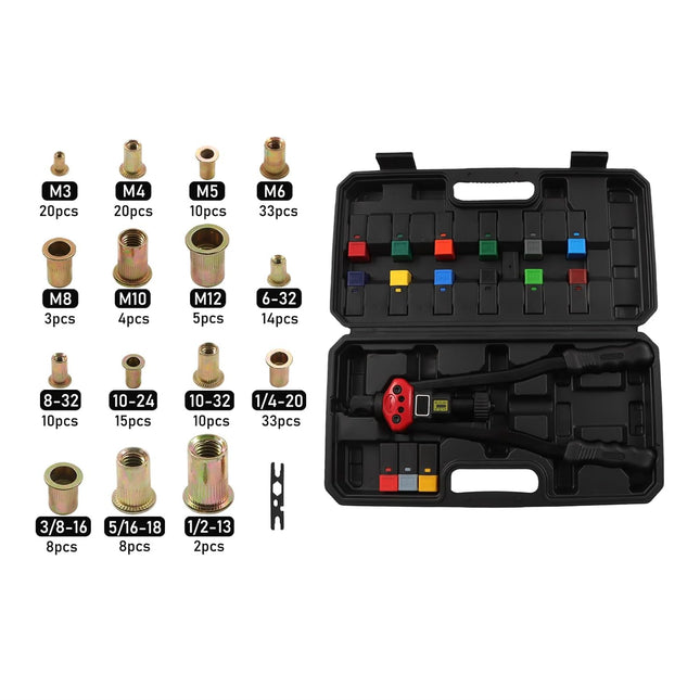 Findmall Rivet Nut Tool Set, 16-Inch Rivet Nut Tool | 15 Metric and Imperial Mandrels, 200 Sets of Rivet Nuts Combination, Sturdy and Portable Box