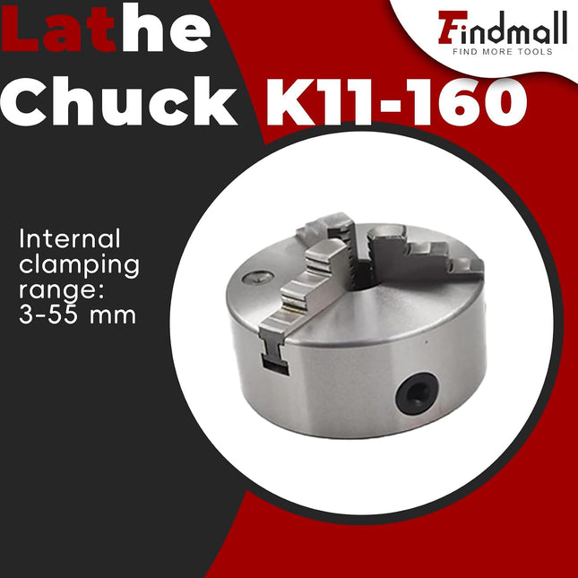 Findmall 6 Inch Lathe Chuck K11-160 3-Jaw Self-Centering 160mm CNC Lathe Chuck
