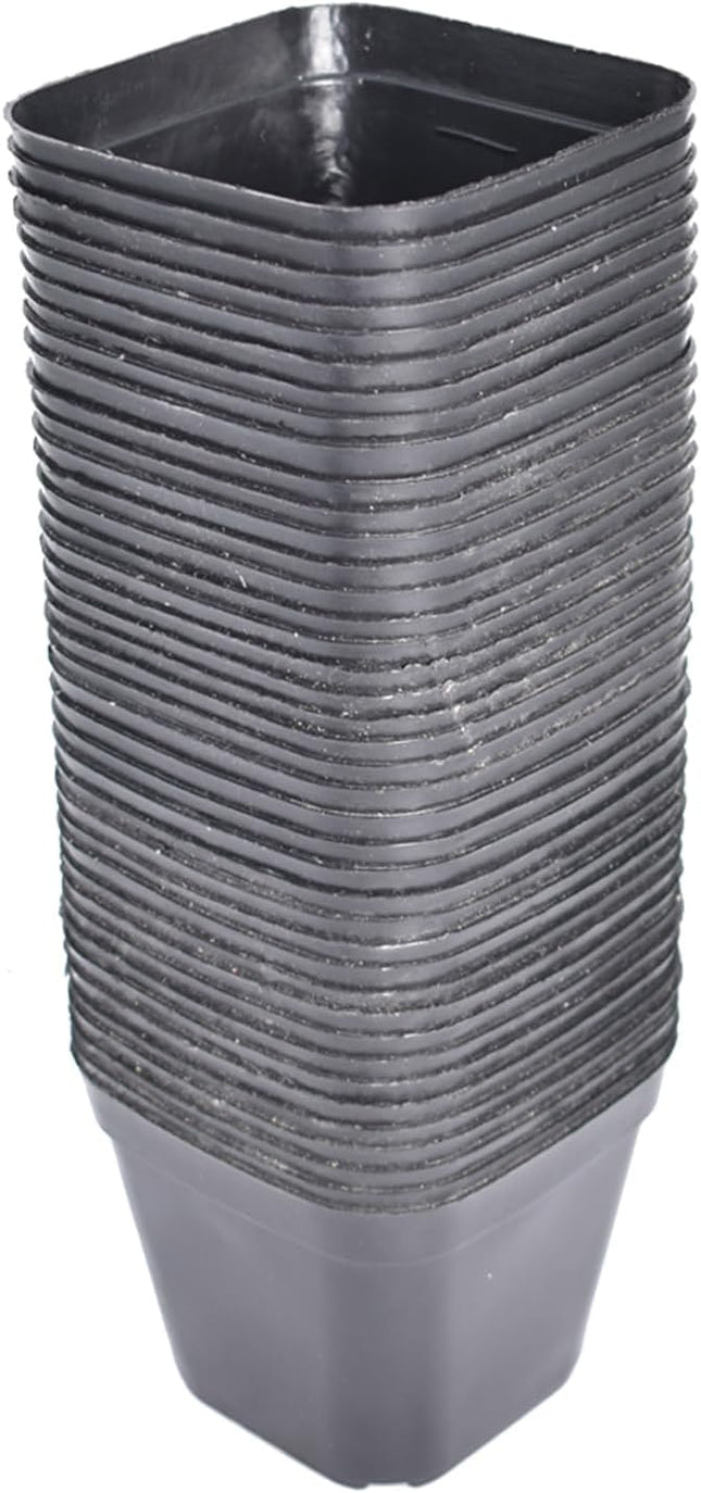 findmall 100 Pack 4in Black Reusable Plastic Square Nursery Pot with Drainage Hole for Plants
