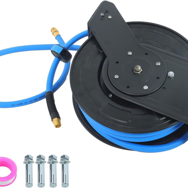 Findmall 1/2'' X 50' Wall Mount, 300PSI Retractable Air Hose Reel, Auto Rewind Retractable Reel With Air Hose, 1/2" Npt, Blue