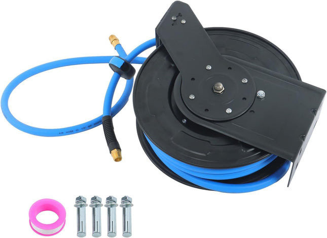 Findmall 1/2'' X 50' Wall Mount, 300PSI Retractable Air Hose Reel, Auto Rewind Retractable Reel With Air Hose, 1/2" Npt, Blue