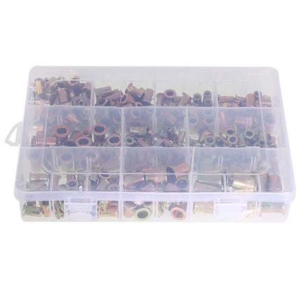 Findmall 300Pcs Rivet Nuts Kit 150 Metric 150 SAE Rivet Nuts Assortment Kit Flat Head Threaded Insert Nut M3 M4 M5 M6 M8 6-32 8-32 10-24 10-32 1/4-20