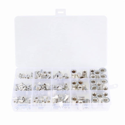Findmall 150Pcs Rivet Nuts Kit Metric Aluminum Flat Head Threaded Rivet Nut Insert Nutsert Nuts Assortment Kit M3 M4 M5 M6 M8