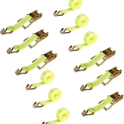 Yellow Ratchet Belt, 2Inch * 15Ft 5000 Pound Ratchet, Heavy Duty Slings, 6PCS