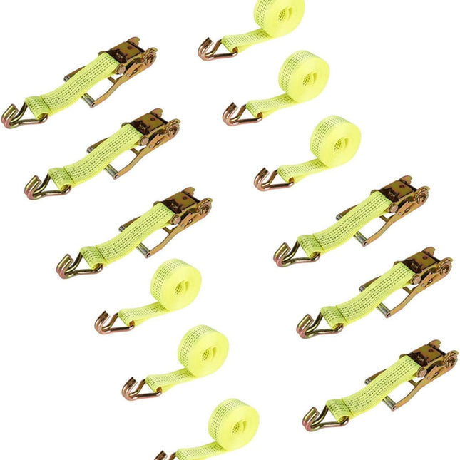 Yellow Ratchet Belt, 2Inch * 15Ft 5000 Pound Ratchet, Heavy Duty Slings, 6PCS