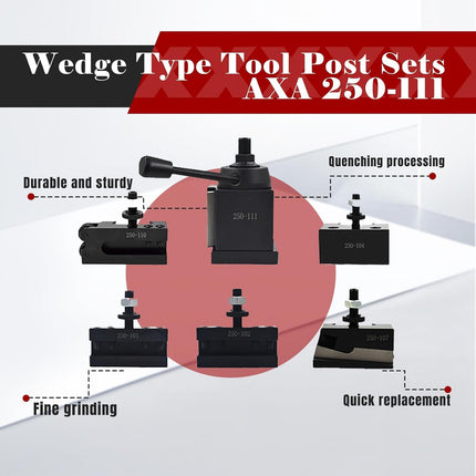 Findmall 6Pcs AXA 250-111 Wedge Type Tool Post Set Quick Change Tool Post Set Lathe Holder AXA Tool Post Set Swing Dia 12 Inch