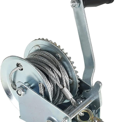 1600lbs Hand Crank Winch Cable Gear Winch with Hook, Two-Way Adjustable Boat Trailer Winch with 10m 32ft Steel Cable, Fit for Boat, Trailer