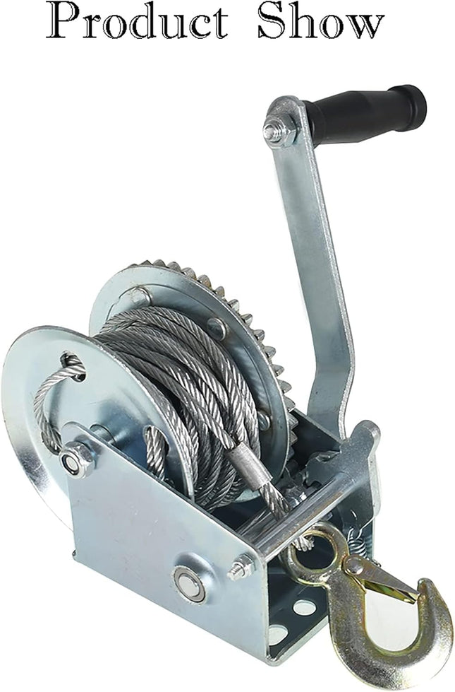 1600lbs Hand Crank Winch Cable Gear Winch with Hook, Two-Way Adjustable Boat Trailer Winch with 10m 32ft Steel Cable, Fit for Boat, Trailer