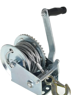 1600lbs Hand Crank Winch Cable Gear Winch with Hook, Two-Way Adjustable Boat Trailer Winch with 10m 32ft Steel Cable, Fit for Boat, Trailer