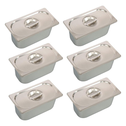 Findmall 6-Pack Stainless Steel Hotel Pans with Lids | 1/3 Size, 6" Deep Pans for Catering, Buffet, Food Storage and Serving