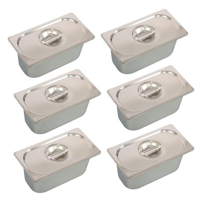 Findmall 6-Pack Stainless Steel Hotel Pans with Lids | 1/3 Size, 6" Deep Pans for Catering, Buffet, Food Storage and Serving